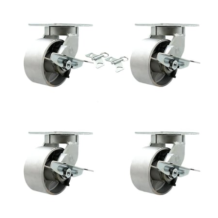 Service Caster 6'' Extra Heavy Duty Semi Steel Cast Iron Caster Set 4 Brakes 2 Swivel Locks, 4PK CRAN-SCC-KP92S630-SSR-SLB-BSL-2-SLB2